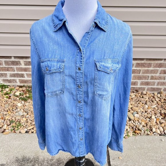 Buffalo David Bitton Womens Chambray Denim Long Sleeve Buttton Down Size Small - Picture 2 of 10